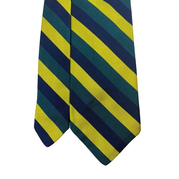 Vintage Brooks Brothers Yellow & Green Striped Silk Tie Woven In England - Picture 3 of 7